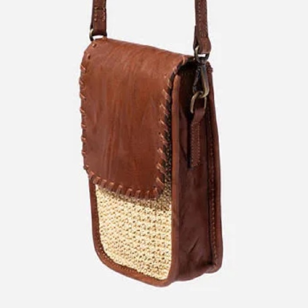 JOHNNY WAS COGNAC ITALIAN RAFFIA MICRO CROSSBODY NWT - Picture 4 of 10